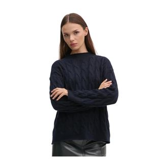 Benetton Kabeltrui - Dames - Ronde hals truien - Blauw - S - Wol - Truien & Vesten