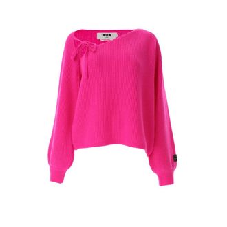 Msgm Asymetric Pull - female - MSGM - Round-neck Knitwear - Pink - L - Knitwear