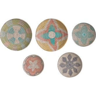 Beliani Decoraci&oacute;n De Pared De Algas Marinas Natural 5 Piezas Colgantes Hecho A Mano Estilo Africano Multicolor Sonla