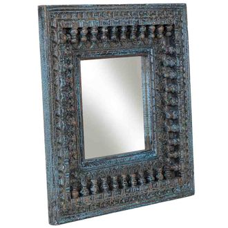 Wanderlust Deco Espejo De Madera Azul Acabado Artesanal 60x5x60 Cm