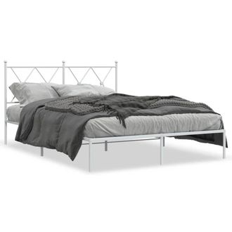 Berkfield Home Metal Bed Frame without Mattress with Headboard White 140x190cm | Size: 140x190 cm