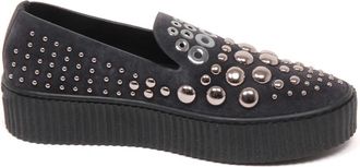 Pinko Studded Slip-On Schoenen Donkergrijs - Dames - Loafers - Grijs - 38 EU - Schoenen