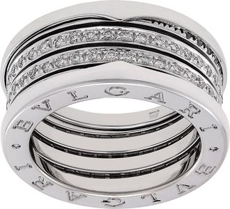 Bulgari B.Zero1 18k White Gold 4-Band Diamond Pave Ring, Size 56