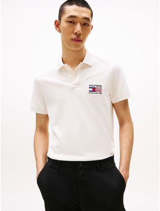 Tommy Hilfiger Mens Regular Fit Embroidered Flag Pique Polo - White - XXL