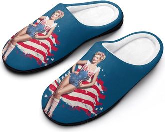 Generic Vintage Pin Ups with U.S. Flag Funny Mens Cotton Slippers Soft Non-Slip Rubber Sole House Slipper Indoor Outdoor