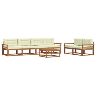 vidaXL Conjunto De Sof&aacute;s De Exterior Con Coj&iacute;n 7 Pcs Natural Y Crema Vidaxl