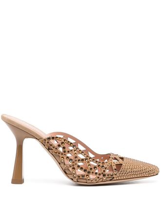 Alberta Ferretti crystal-embellished mules - women - Goat Skin/Calf Leather/Calf Leather/glass - 38 - Brown