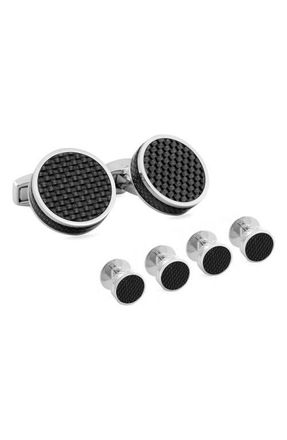 Tateossian Carbon Fiber Formal Cuff Link and Shirt Stud Set in Black at Nordstrom
