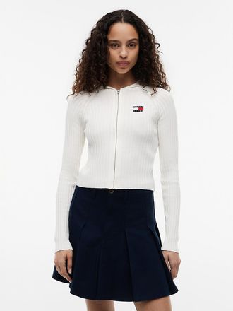 Tommy Hilfiger Womens Tommy Jeans Slim Fit Hooded Zip Cardigan - Ancient White - XL