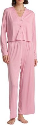Splendid Pointelle Cardigan, Camisole & Pants Pajamas in Pink Nectar at Nordstrom Rack, Size X-Small