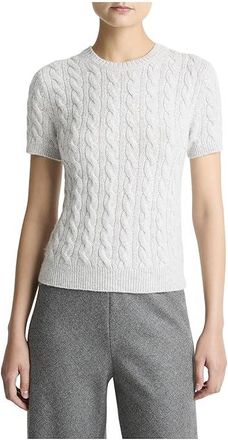 Vince Cash Blend Cable T-Shirts Womens Clothing Pale Grey : SM, Cashmere/Nylon/Spandex