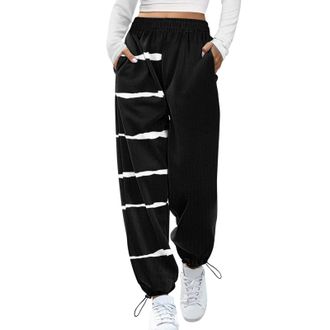 Generic Womens Joggers with Pockets Cuffed Casual High Elastic Waist Wide Leg Sweatpants Baggy Thin Lightweight Tracksuit Bottoms Leisure Soft Fashion Lounge 