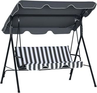 OUTSUNNY Outdoor Metal Hammock Swing Chair 3-Seater Patio Bench Garden Grey and White