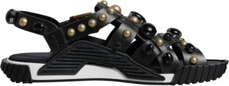 Dolce & Gabbana Black Leather Studded Slides Sandals Mens Shoes