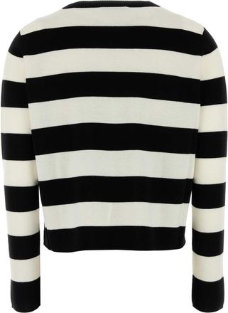 Max Mara Womens Embroidered Wool Viterbo Sweater Bianco Nero Exterior: Virgin Maglieria