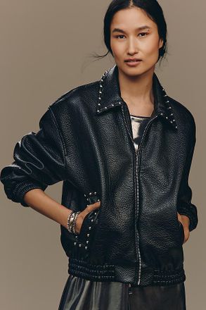Pilcro The Rylie Studded Faux Leather Bomber Jacket by Pilcro