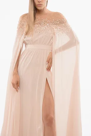 Elisabetta Franchi RED CARPET Chiffon Dress with Sequins and Cape Sleeves Elisabetta Franchi
