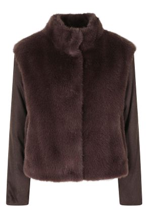 Herno Dark Brown High Neck Cashmere Sleeves Polyester Jacket