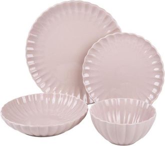 cofan Vajilla De Porcelana En Relieve Color Rosa Nude Esmaltado 16 Piezas