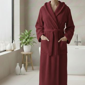 Dmora Albornoz Satina, 100% Algod&oacute;n Con Capucha, Estructura Color Bordeaux, Talla Xxl, Rojo Bordeaux