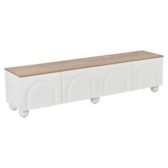 STILVORA Mueble Tv Con 4 Puertas Y 2 Compartimentos, Patas De Metal, Para Sal&oacute;n, En Mdf, Blanco Y Roble, 180&times;40&times;45 Cm