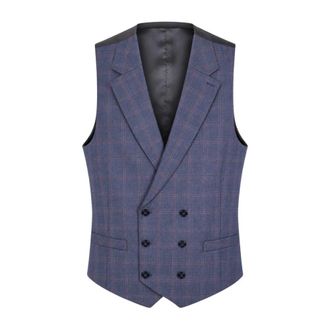 Luigi Bianchi Mantova Kostuums, Heren, Blauw, L, Wol, Gekruid Vest