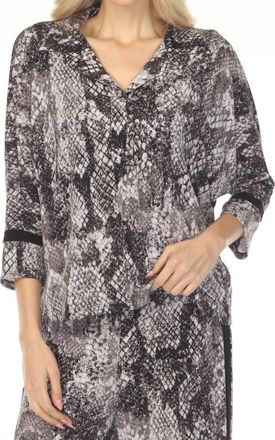 Joseph Ribkoff Snakeskin Three Quarter Sleeve Top In Grey Black