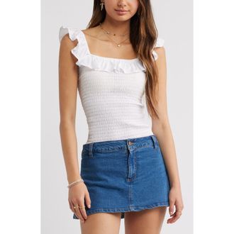 BP. Smocked Ruffle Trim Tank in White at Nordstrom, Size Xx-Small