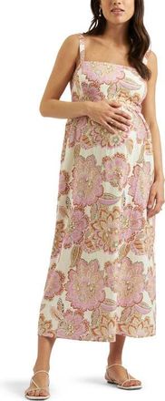 Ripe Hope Tie Back Linen Dress Natural in Pink at Nordstrom, Size X-Large