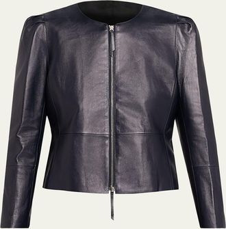 Lafayette 148 New York x The Morning Show Puff-Shoulder Leather Jacket