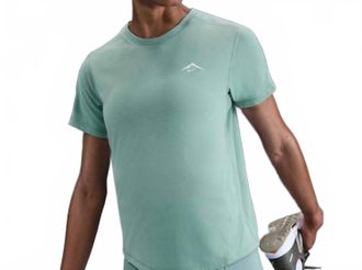 Nike Trail Dri Fit Short Sleeve Running Top In Cannon/summit White
