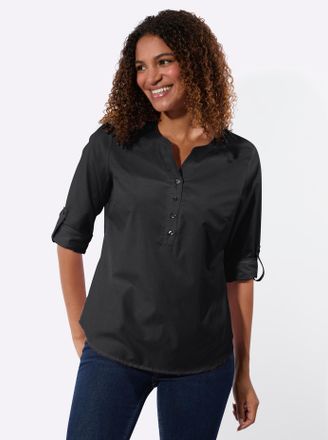 Casual Looks Longbluse CASUAL LOOKS, Damen, Gr. 36, schwarz, 50% Baumwolle, 50% Polyester, unifarben, Rundhals, Blusen Longbluse