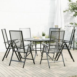 Berkfield Home Reclining Garden Chair Set 7 pcs Anthracite Powder-coated Steel in Black