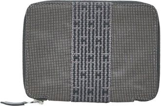 Herm&egrave;s Black Gray Canvas Wallet (Bi-Fold) (Pre-Owned)