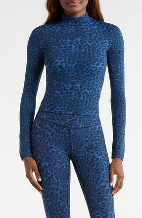 Lord & Taylor Leopard Print Long Sleeve Top in Navy Blazer Leopard at Nordstrom, Size X-Small