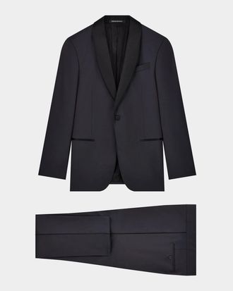 Emporio Armani Men & apos;s Wool Stretch Tuxedo with Satin Shawl Lapels