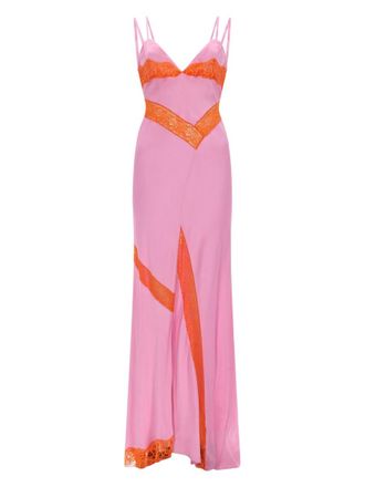 Msgm Pink Orange Lace Inserts Maxi Dress