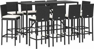 vidaXL 11 Piece Garden Bar Set with Cushions Black Poly Rattan Vidaxl