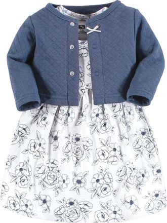 Hudson Baby Quilted Cardigan and Dress in Blue Toile at Nordstrom, Size 18-24M