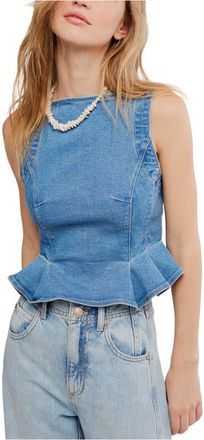 Free People Sunfaded Denim Crop Peplum Top in Steel Blue at Nordstrom, Size X-Small