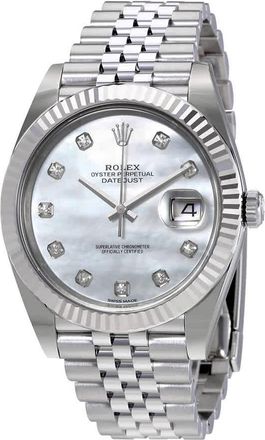 Rolex Oyster Perpetual Datejust White Mother Of Pearl Diamond Dial Mens Watch 126334MDJ