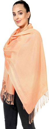 World of Shawls Pashmina Style All Seasons Handcrafted Wrap Shawl Stole Scarf (Peach)