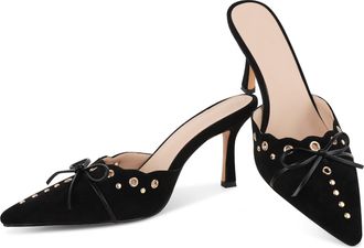 SaraIris Womens Black Pointed Toe Studded Slingback High Heel Mules, 1 black, 5.5 UK