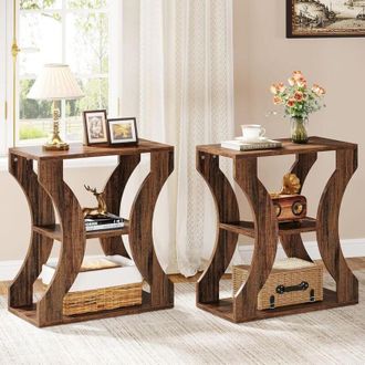 Tribesigns Tribesigns - 24 Farmhouse End Table Set of 2, 3-Tier Narrow Side Table with Storage Shelves, Industrial Wood Accent Table, Nightstand Bedside Table