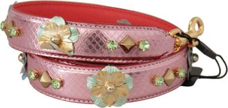 Dolce & Gabbana Womens Metallic Pink Leather Studded Shoulder Strap Bag