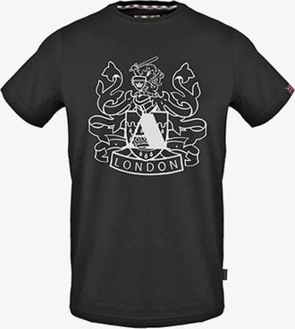 Aquascutum Mens Graphic Crew Neck Short Sleeve Jersey T-Shirt - Black - Size: 2X large