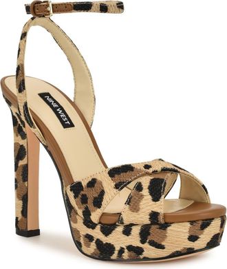 Nine West Wilda Ankle Strap Platform Sandal in Light Natural at Nordstrom, Size 7.5