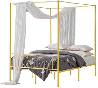 OEM Marco De Cama Con Dosel De Tama&ntilde;o Completo, Dise&ntilde;o 4 Postes De Metal Y Cabecero Minimalista Soporte De L&aacute;minas De Acero Resistente Espacio De Almacena