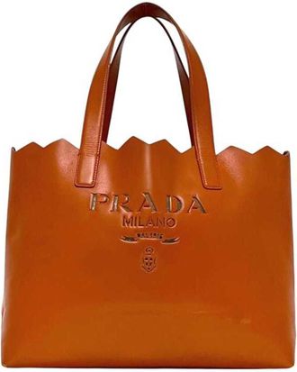 Prada Orange Leather Handbag Tote Bag (Pre-Owned)