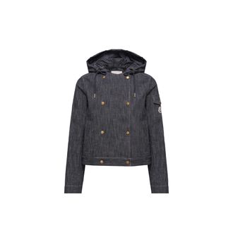 Moncler Moncler Diervilla Hooded Double-breasted Denim Jacket, Women, Blue, Size: 00